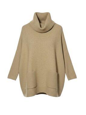 Loft Cowl Neck Oversized Pocket Poncho Sweater NWT Size XXSP in Camel